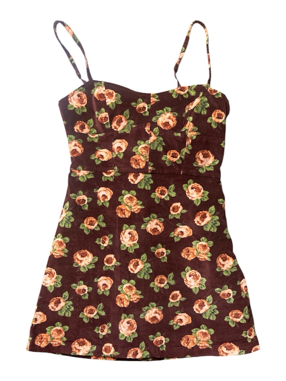 Floral Spaghetti-Strap Mini Dress in Burgundy Floral